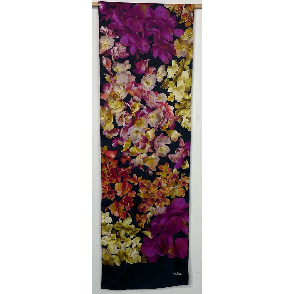 Echo Hydrangea Floral Silk Long Rectangular Scarf - image 1